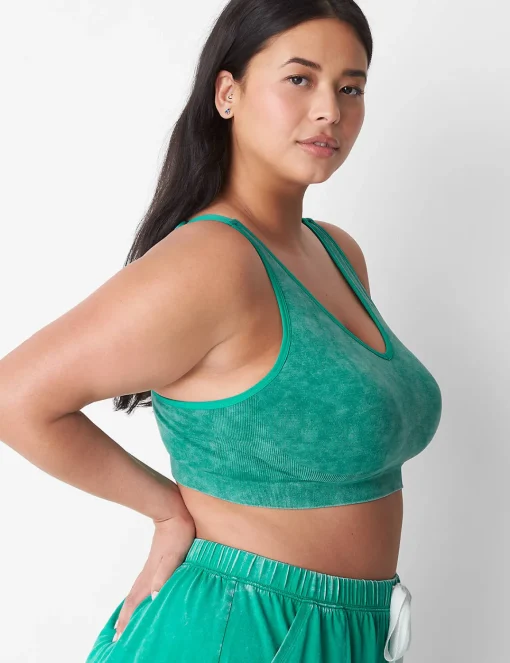 Full Coverage Bras^Lane Bryant Acid Wash Seamless Bralette Deep Green