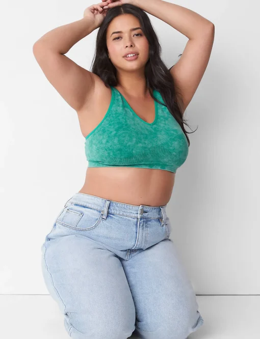 Full Coverage Bras^Lane Bryant Acid Wash Seamless Bralette Deep Green