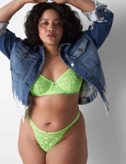 Sexy Panties^Lane Bryant Allover Lace Dipped Thong Green Gecko