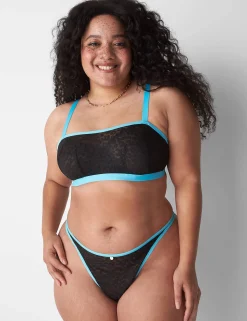 Thong Panties^Lane Bryant Animal Lace Dipped Thong Black