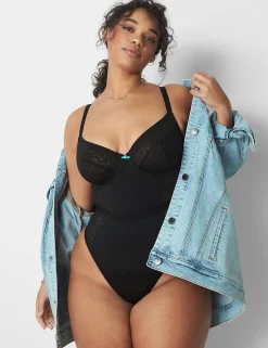 Bodysuits & Playsuits^Lane Bryant Animal Lace Unlined Demi Bodysuit Black