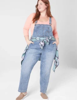 Straight Leg^Lane Bryant Ankle Straight Leg Denim Overalls Medium Denim