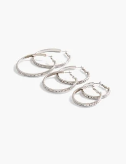 Earrings^Lane Bryant A/O Cz Hoop 3 Pack Earrings: :Onesz Silver Tone