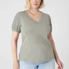 The Tee Shop^Lane Bryant Blouson Woven-Sleeve V-Neck Tee Dried Sage