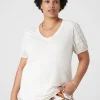 The Tee Shop^Lane Bryant Blouson Woven-Sleeve V-Neck Tee Birch