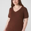 The Tee Shop^Lane Bryant Blouson Woven-Sleeve V-Neck Tee Potting Soil