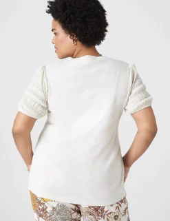 The Tee Shop^Lane Bryant Blouson Woven-Sleeve V-Neck Tee Birch