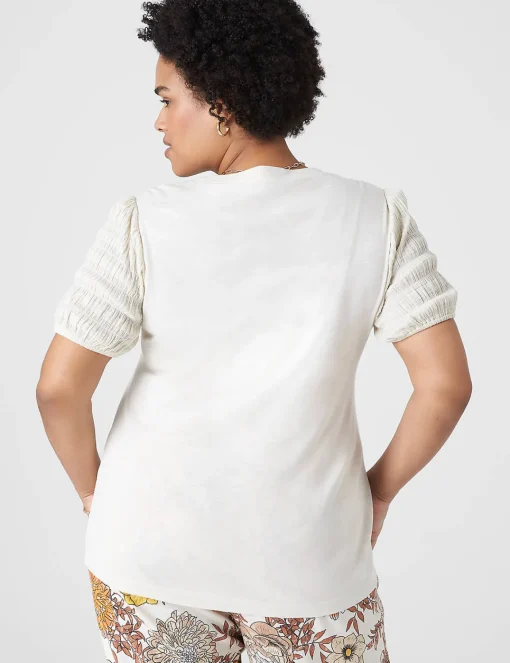 The Tee Shop^Lane Bryant Blouson Woven-Sleeve V-Neck Tee Birch