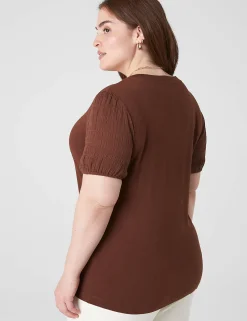 The Tee Shop^Lane Bryant Blouson Woven-Sleeve V-Neck Tee Potting Soil