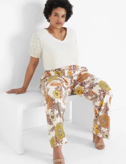 The Tee Shop^Lane Bryant Blouson Woven-Sleeve V-Neck Tee Birch