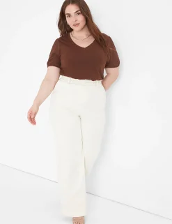 The Tee Shop^Lane Bryant Blouson Woven-Sleeve V-Neck Tee Potting Soil