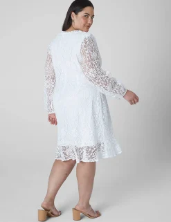 Occasion^Lane Bryant Blouson-Sleeve Boatneck Lace Dress White
