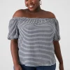 Knit Tops^Lane Bryant Blouson-Sleeve Convertible Top Blue & White