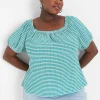 Knit Tops^Lane Bryant Blouson-Sleeve Convertible Top Green & White