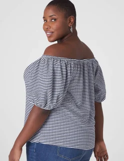 Knit Tops^Lane Bryant Blouson-Sleeve Convertible Top Blue & White