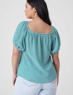 Knit Tops^Lane Bryant Blouson-Sleeve Convertible Top Green & White