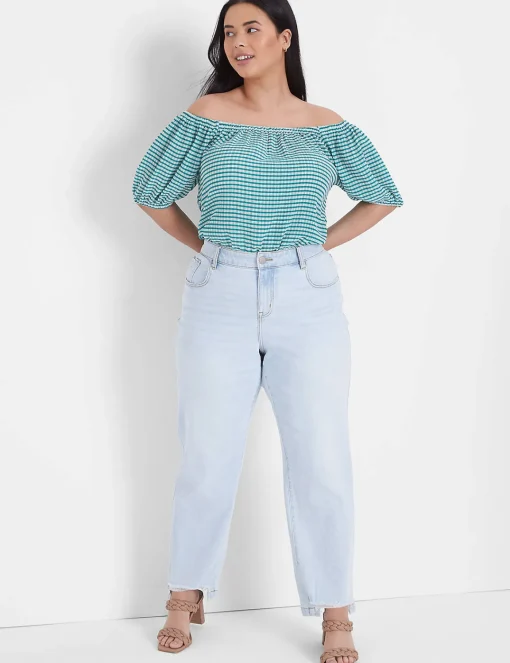 Knit Tops^Lane Bryant Blouson-Sleeve Convertible Top Green & White