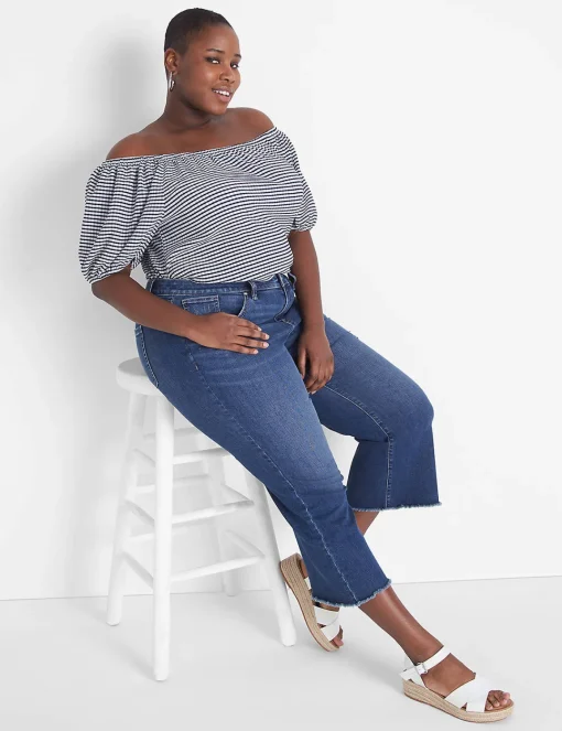Knit Tops^Lane Bryant Blouson-Sleeve Convertible Top Blue & White