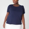 Knit Tops^Lane Bryant Blouson-Sleeve Embroidered Top Maritime Blue