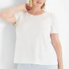 The Tee Shop^Lane Bryant Blouson-Sleeve Embroidered Top White