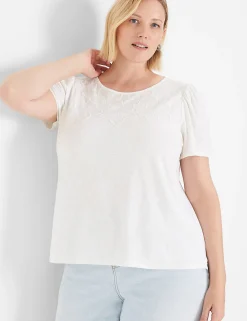 The Tee Shop^Lane Bryant Blouson-Sleeve Embroidered Top White