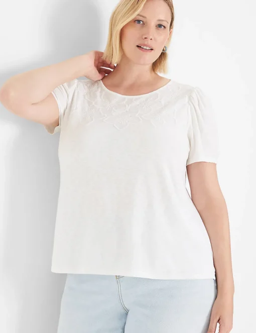 The Tee Shop^Lane Bryant Blouson-Sleeve Embroidered Top White