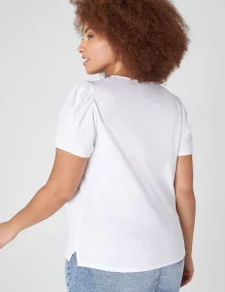 The Tee Shop^Lane Bryant Blouson-Sleeve Embroidered Top White