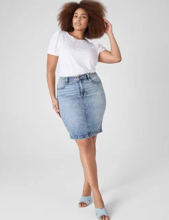 The Tee Shop^Lane Bryant Blouson-Sleeve Embroidered Top White