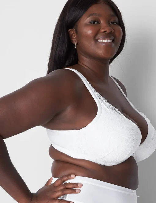 Underwire Bras^Lane Bryant Boost Plunge Bra With Lace Bright White