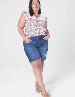 Crops, Capris And Shorts^Lane Bryant Boyfriend Bermuda Jean Short - Raw Hem Medium Denim