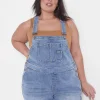 Crops, Capris And Shorts^Lane Bryant Boyfriend Short Denim Overalls Light Denim