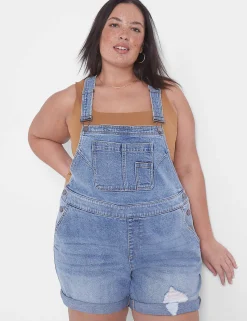 Boyfriend^Lane Bryant Boyfriend Short Denim Overalls Light Denim