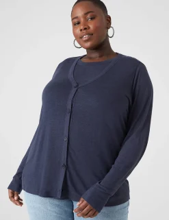 Knit Tops^Lane Bryant Button-Front Linen Overpiece Blue Nights