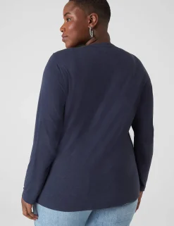 Cardigans^Lane Bryant Button-Front Linen Overpiece Blue Nights