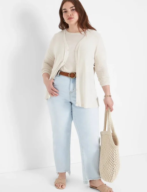 Cardigans^Lane Bryant Button-Front Linen Overpiece Birch