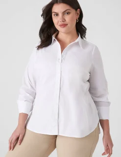 Shirts & Blouses^Lane Bryant Button-Front No-Peek Girlfriend Shirt White