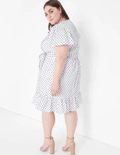Work Versatile^Lane Bryant Cap Flutter-Sleeve Button-Down Dress Maritime Blue