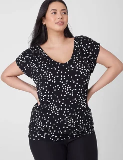 Knit Tops^Lane Bryant Cap-Sleeve Banded-Hem Tee Spotted Shadows
