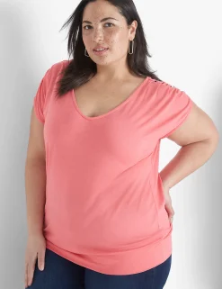 Knit Tops^Lane Bryant Cap-Sleeve Banded-Hem Tee Coral