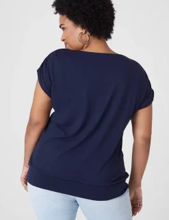 Knit Tops^Lane Bryant Cap-Sleeve Banded-Hem Tee Maritime Blue