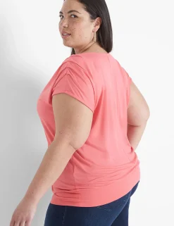 Knit Tops^Lane Bryant Cap-Sleeve Banded-Hem Tee Coral
