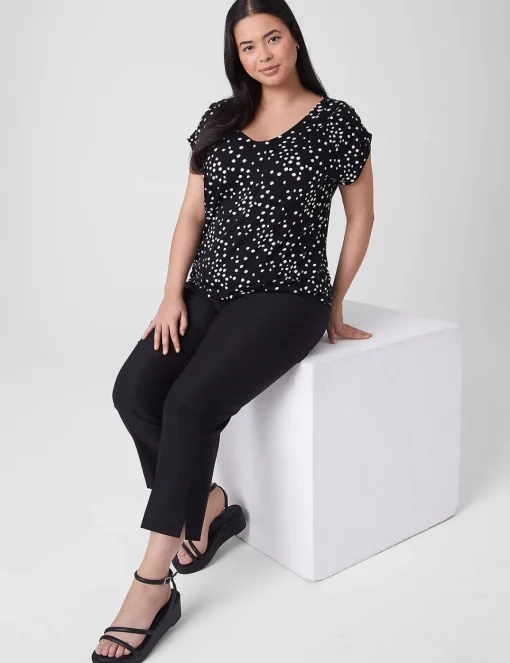 Knit Tops^Lane Bryant Cap-Sleeve Banded-Hem Tee Spotted Shadows