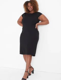 Work Versatile^Lane Bryant Cap-Sleeve Boatneck Sheathdress Black