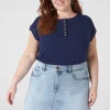Knit Tops^Lane Bryant Cap-Sleeve Crew-Neck Henley Tee Maritime Blue
