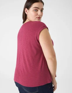 Knit Tops^Lane Bryant Cap-Sleeve Crew-Neck Henley Tee Burgundy
