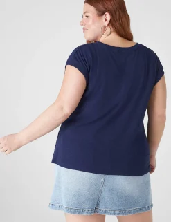 The Tee Shop^Lane Bryant Cap-Sleeve Crew-Neck Henley Tee Maritime Blue