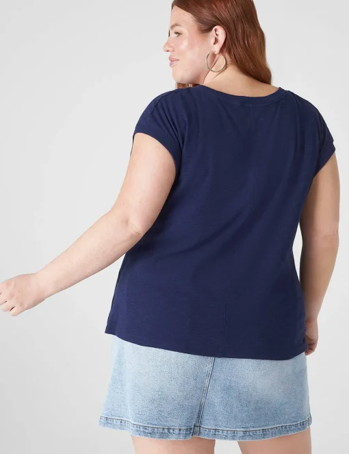The Tee Shop^Lane Bryant Cap-Sleeve Crew-Neck Henley Tee Maritime Blue