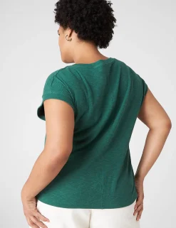 The Tee Shop^Lane Bryant Cap-Sleeve Crew-Neck Henley Tee Hunter Green