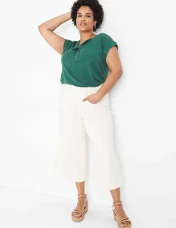 Knit Tops^Lane Bryant Cap-Sleeve Crew-Neck Henley Tee Hunter Green