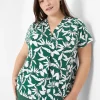 Knit Tops^Lane Bryant Cap-Sleeve Pleat-Front Top Green Maluku Leaves